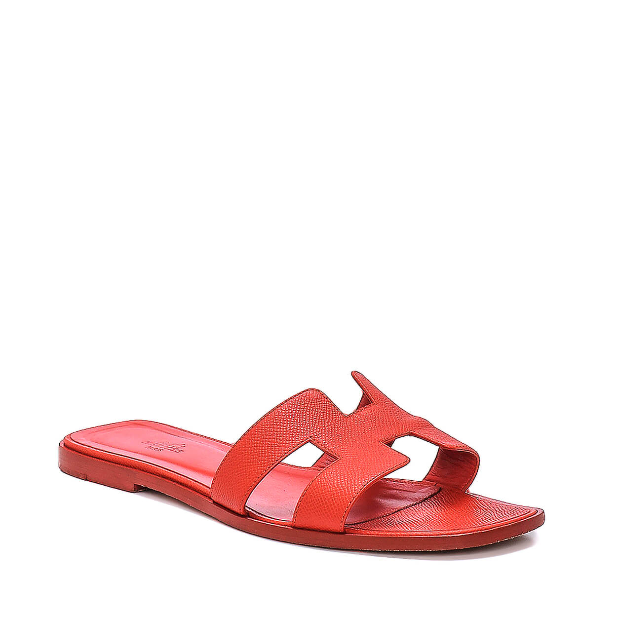 Hermes - Coral Grained Leather Oran Sandals